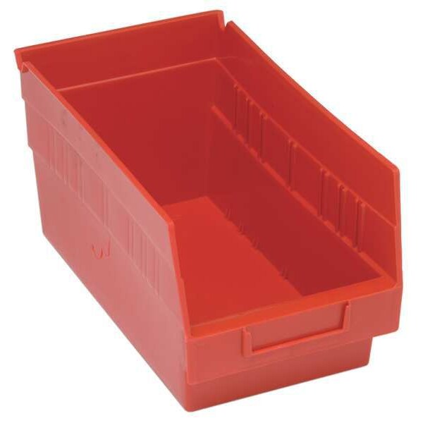 Shelf Storage Bin, Red, Polypropylene, 11 5/8 in L x 6 5/8 in W x 8 in H, 40 lb Load Capacity