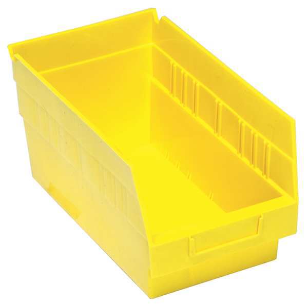 Shelf Storage Bin, Yellow, Polypropylene, 11 5/8 in L x 6 5/8 in W x 8 in H, 40 lb Load Capacity