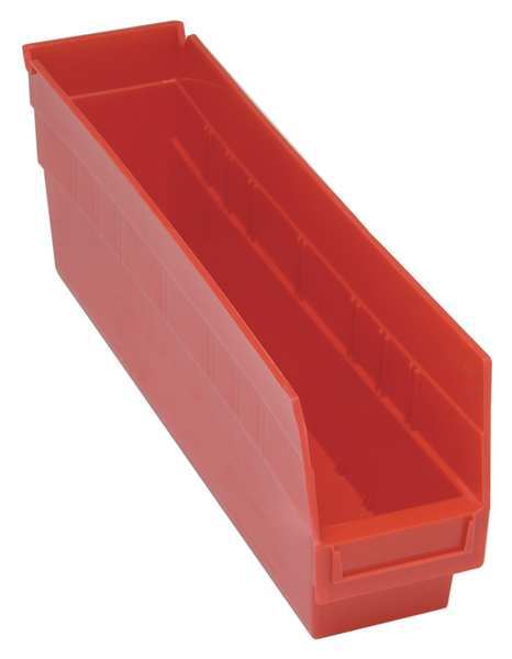 Shelf Storage Bin, Red, Polypropylene, 17 7/8 in L x 4 3/8 in W x 8 in H, 50 lb Load Capacity