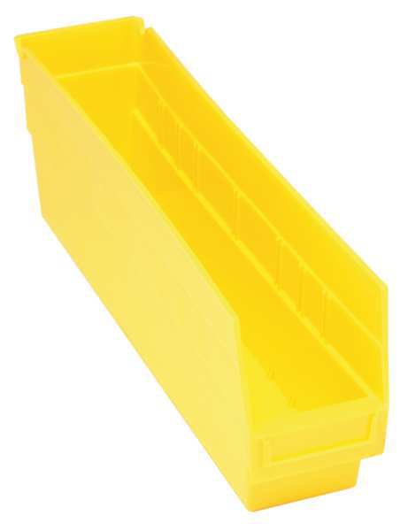 Shelf Storage Bin, Yellow, Polypropylene, 17 7/8 in L x 4 3/8 in W x 8 in H, 50 lb Load Capacity
