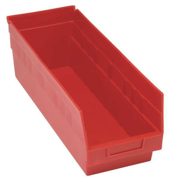 Shelf Storage Bin, Red, Polypropylene, 17 7/8 in L x 6 5/8 in W x 8 in H, 50 lb Load Capacity
