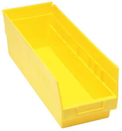 Shelf Storage Bin, Yellow, Polypropylene, 17 7/8 in L x 6 5/8 in W x 8 in H, 50 lb Load Capacity