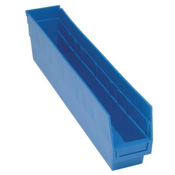 Shelf Storage Bin, Blue, Polypropylene, 23 5/8 in L x 4 3/8 in W x 8 in H, 60 lb Load Capacity