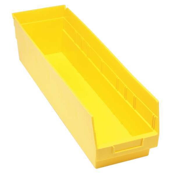 Shelf Storage Bin, Yellow, Polypropylene, 23 5/8 in L x 6 5/8 in W x 8 in H, 60 lb Load Capacity