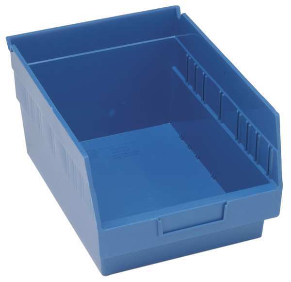 Shelf Storage Bin, Blue, Polypropylene, 11 5/8 in L x 8 3/8 in W x 8 in H, 60 lb Load Capacity