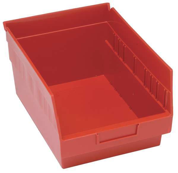 Shelf Storage Bin, Red, Polypropylene, 11 5/8 in L x 8 3/8 in W x 8 in H, 60 lb Load Capacity