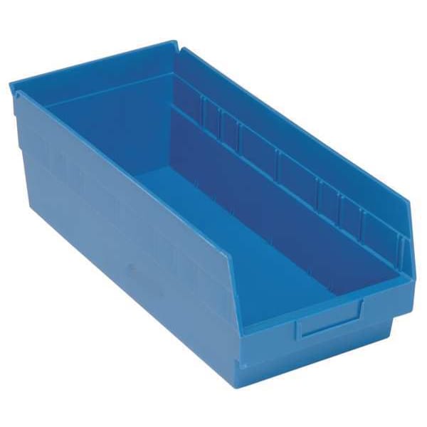 Shelf Storage Bin, Blue, Polypropylene, 17 7/8 in L x 8 3/8 in W x 8 in H, 60 lb Load Capacity