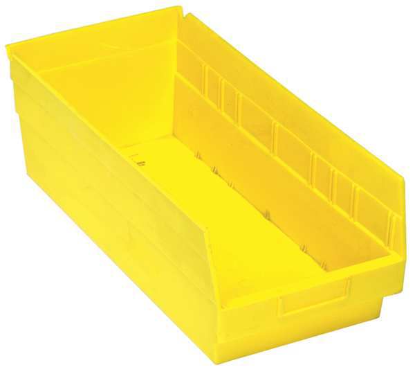 Shelf Storage Bin, Yellow, Polypropylene, 17 7/8 in L x 8 3/8 in W x 8 in H, 60 lb Load Capacity