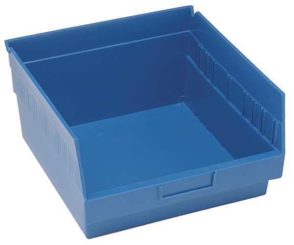 Shelf Storage Bin, Blue, Polypropylene, 11 5/8 in L x 11 1/8 in W x 8 in H, 60 lb Load Capacity