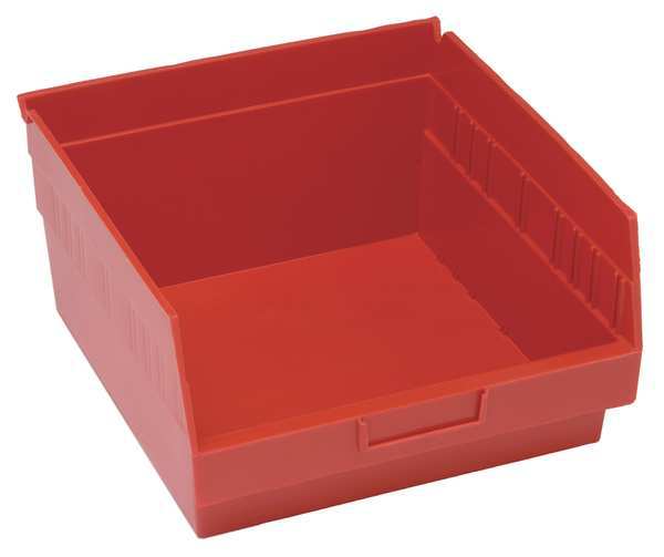 Shelf Storage Bin, Red, Polypropylene, 11 5/8 in L x 11 1/8 in W x 8 in H, 60 lb Load Capacity