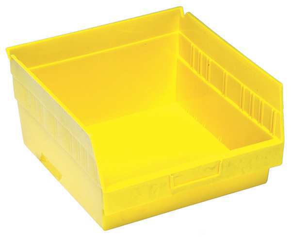 Shelf Storage Bin, Yellow, Polypropylene, 11 5/8 in L x 11 1/8 in W x 8 in H, 60 lb Load Capacity