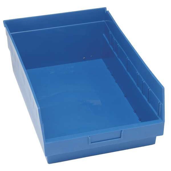 Shelf Storage Bin, Blue, Polypropylene, 17 7/8 in L x 11 1/8 in W x 8 in H, 70 lb Load Capacity