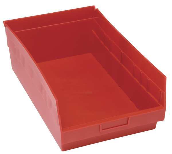 Shelf Storage Bin, Red, Polypropylene, 17 7/8 in L x 11 1/8 in W x 8 in H, 70 lb Load Capacity