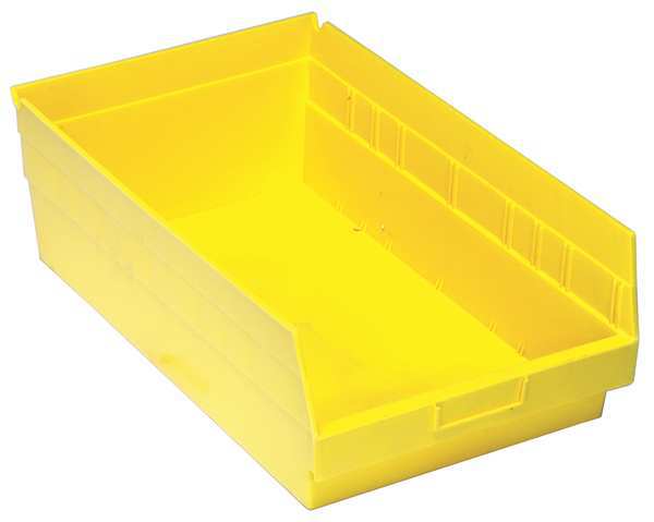 Shelf Storage Bin, Yellow, Polypropylene, 17 7/8 in L x 11 1/8 in W x 8 in H, 70 lb Load Capacity