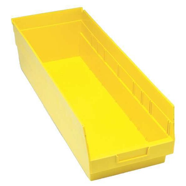 Shelf Storage Bin, Yellow, Polypropylene, 23 5/8 in L x 8 3/8 in W x 8 in H, 75 lb Load Capacity