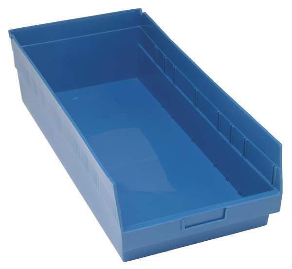 Shelf Storage Bin, Blue, Polypropylene, 23 5/8 in L x 11 1/8 in W x 8 in H, 75 lb Load Capacity