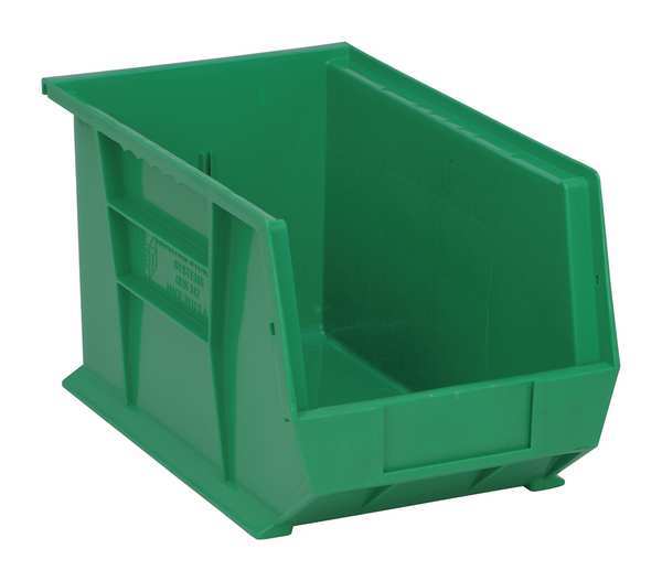 Hang & Stack Storage Bin, Green, Polypropylene, 13 5/8 in L x 8 1/4 in W x 8 in H