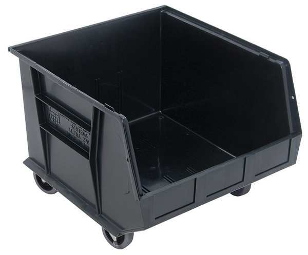 Mobile Storage Bin, Black, Polypropylene, 18 in L x 16 1/2 in W x 11 in H, 300 lb Load Capacity