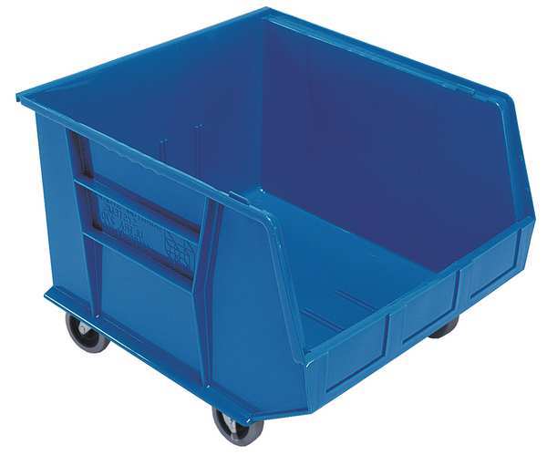 Mobile Storage Bin, Blue, Polypropylene, 18 in L x 16 1/2 in W x 11 in H, 300 lb Load Capacity