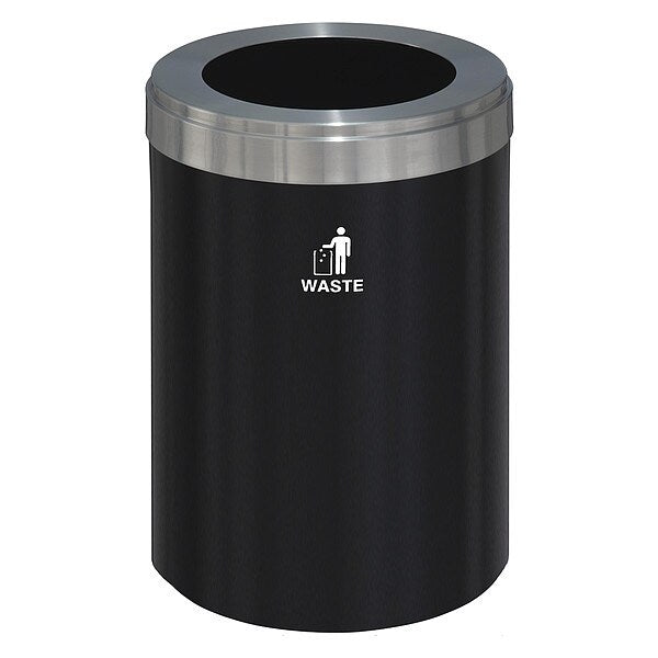 41 gal Round Recycling Bin, Funnel Top, Satin Black/Satin Aluminum, Steel, 1 Openings