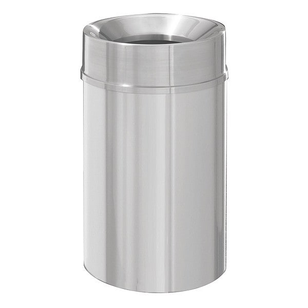 33 gal Round Trash Can, Satin Aluminum, 20