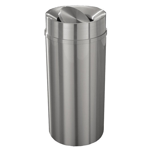 16 gal Round Trash Can, Satin Aluminum, 15 in Dia, Swing, Aluminum