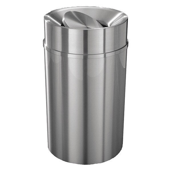 33 gal Round Trash Can, Satin Aluminum, 20