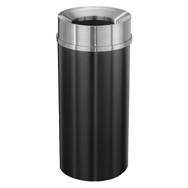 16 gal Round Trash Can, Satin Black/Satin Aluminum, 15 in Dia, None, Steel