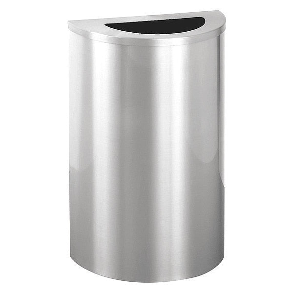 14 gal Half-Round Trash Can, Satin Aluminum, 18 in Dia, None, Aluminum