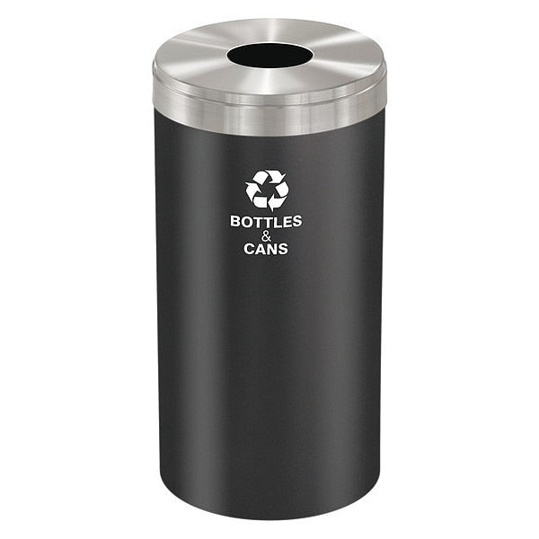 23 gal Round Recycling Bin, Open Top, Satin Black/Satin Aluminum, Steel, 1 Openings