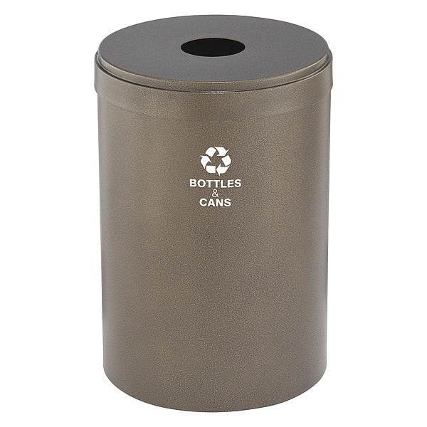 41 gal Round Recycling Bin, Open Top, Bronze Vein, Steel, 1 Openings