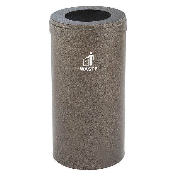 23 gal Round Recycling Bin, Funnel Top, Bronze Vein, Steel, 1 Openings