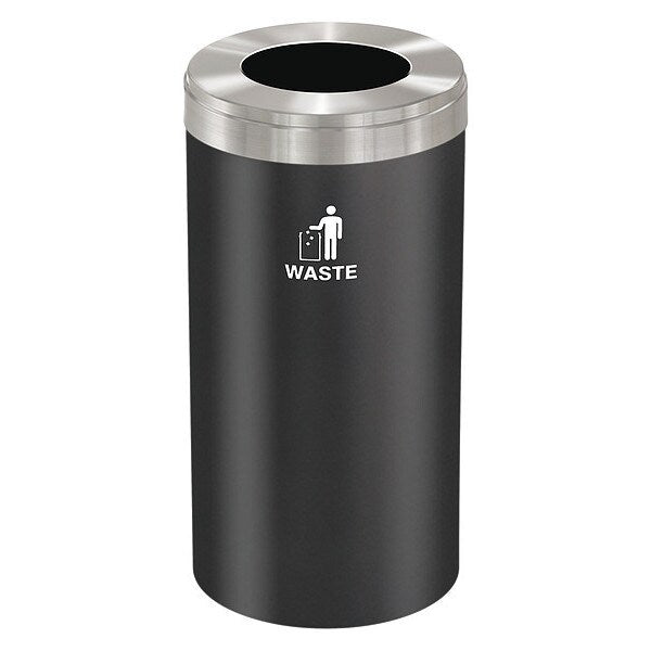 23 gal Round Recycling Bin, Funnel Top, Satin Black/Satin Aluminum, Steel, 1 Openings