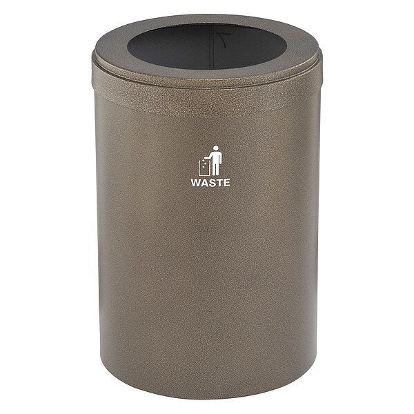 41 gal Round Recycling Bin, Funnel Top, Bronze Vein, Steel, 1 Openings