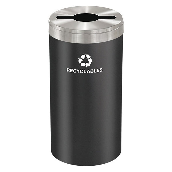 23 gal Round Recycling Bin, Open Top, Satin Black/Satin Aluminum, Steel, 1 Openings