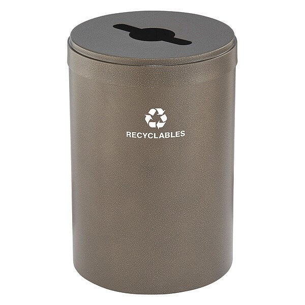41 gal Round Recycling Bin, Open Top, Bronze Vein, Steel, 1 Openings