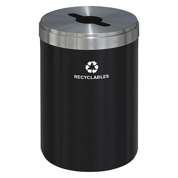 41 gal Round Recycling Bin, Open Top, Satin Black/Satin Aluminum, Steel, 1 Openings