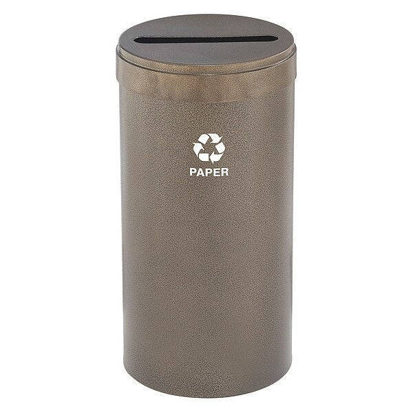 23 gal Round Recycling Bin, Open Top, Bronze Vein, Steel, 1 Openings