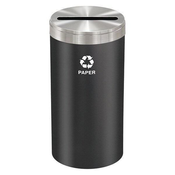 23 gal Round Recycling Bin, Open Top, Satin Black/Satin Aluminum, Steel, 1 Openings