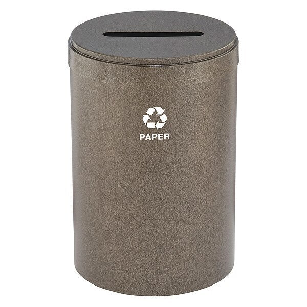41 gal Round Recycling Bin, Open Top, Bronze Vein, Steel, 1 Openings