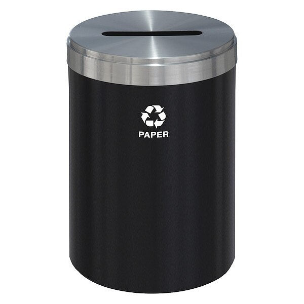 41 gal Round Recycling Bin, Open Top, Satin Black/Satin Aluminum, Steel, 1 Openings