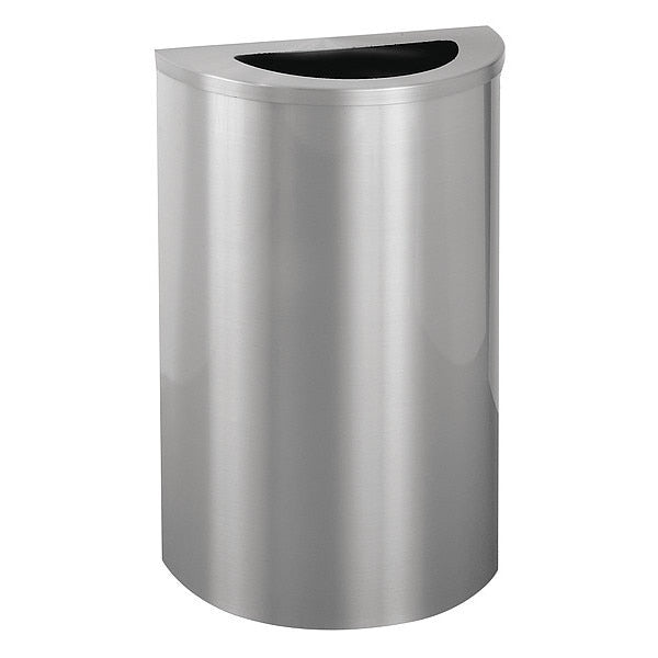 14 gal Half-Round Trash Can, Satin Aluminum, 18 in Dia, None, Aluminum
