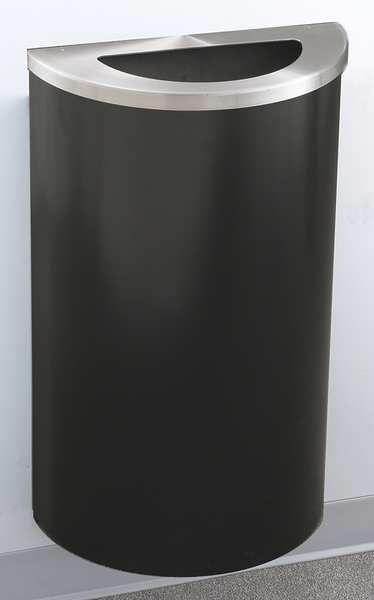 14 gal Half-Round Trash Can, Satin Black/Satin Aluminum, 18