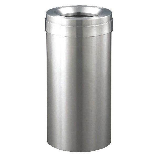 15 gal Round Trash Can, Satin Aluminum, 12