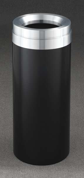 15 gal Round Trash Can, Satin Black/Satin Aluminum, 12