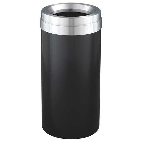 23 gal Round Trash Can, Satin Black/Satin Aluminum, 15