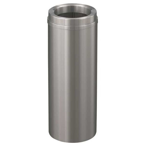 6 gal Round Wastebasket, Satin Aluminum, 9 in Dia, None, Aluminum