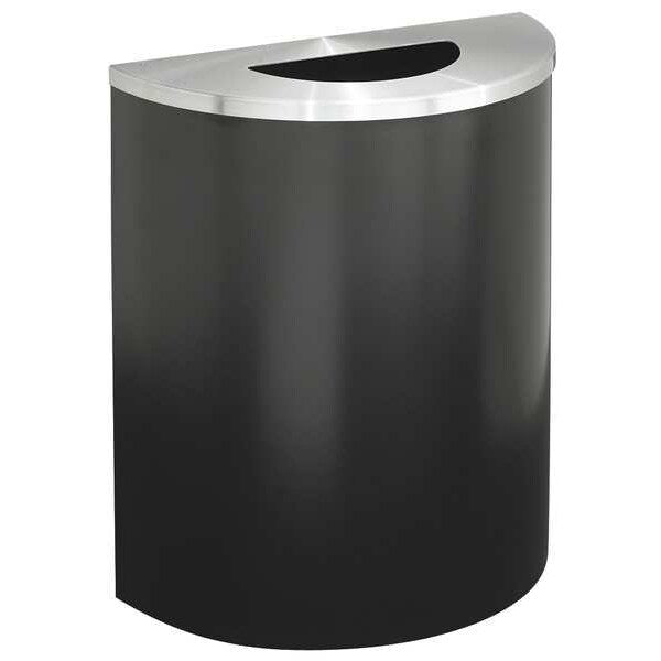 29 gal Half-Round Trash Can, Satin Black/Satin Aluminum, 24 in Dia, None, Steel