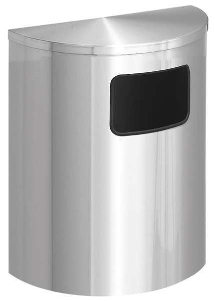 24 gal Half-Round Trash Can, Satin Aluminum, 24 in Dia, None, Aluminum