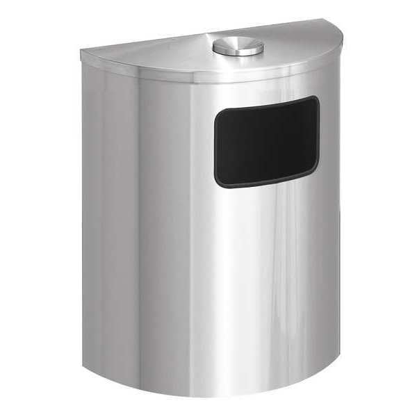 24 gal Half-Round Trash Can, Satin Aluminum, 24 in Dia, Aluminum